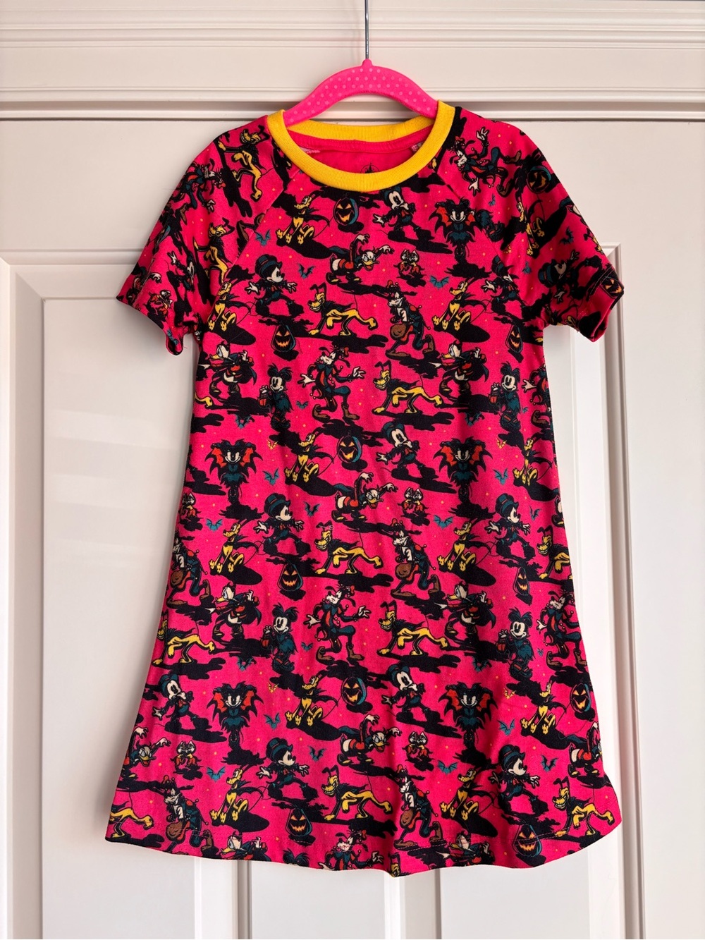 Disney Girls' Pink Halloween Print Short-Sleeve Nightgown with Yellow Trim
